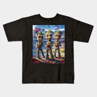 Groot Vs Atlanta Braves Swing Sprouts Kids T-Shirt